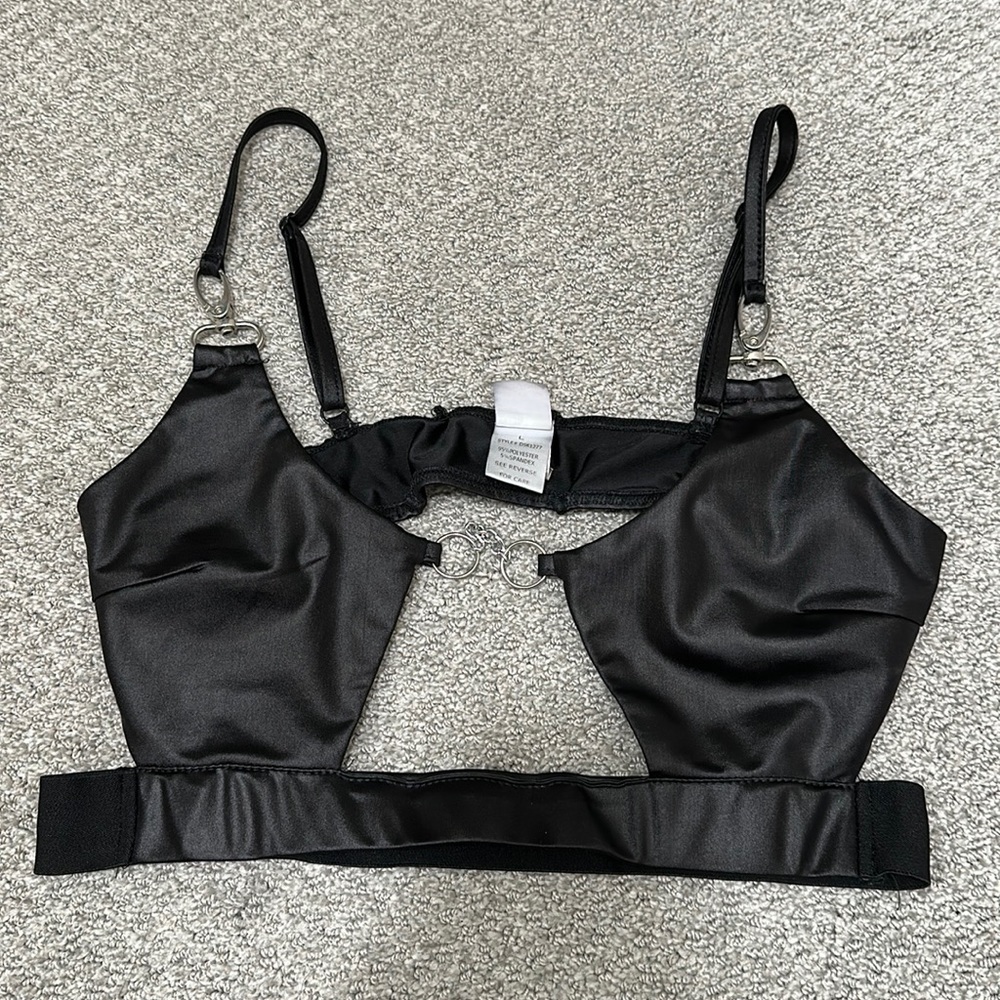 Black leather chain cutout top